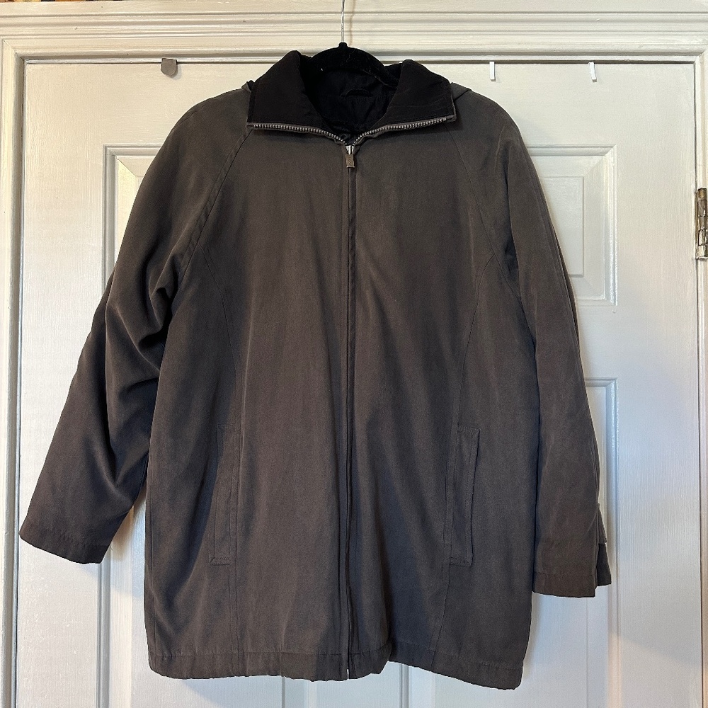 London Fog Men's Chore Barn Jacket Removable Hood and Interior Liner Gray Small